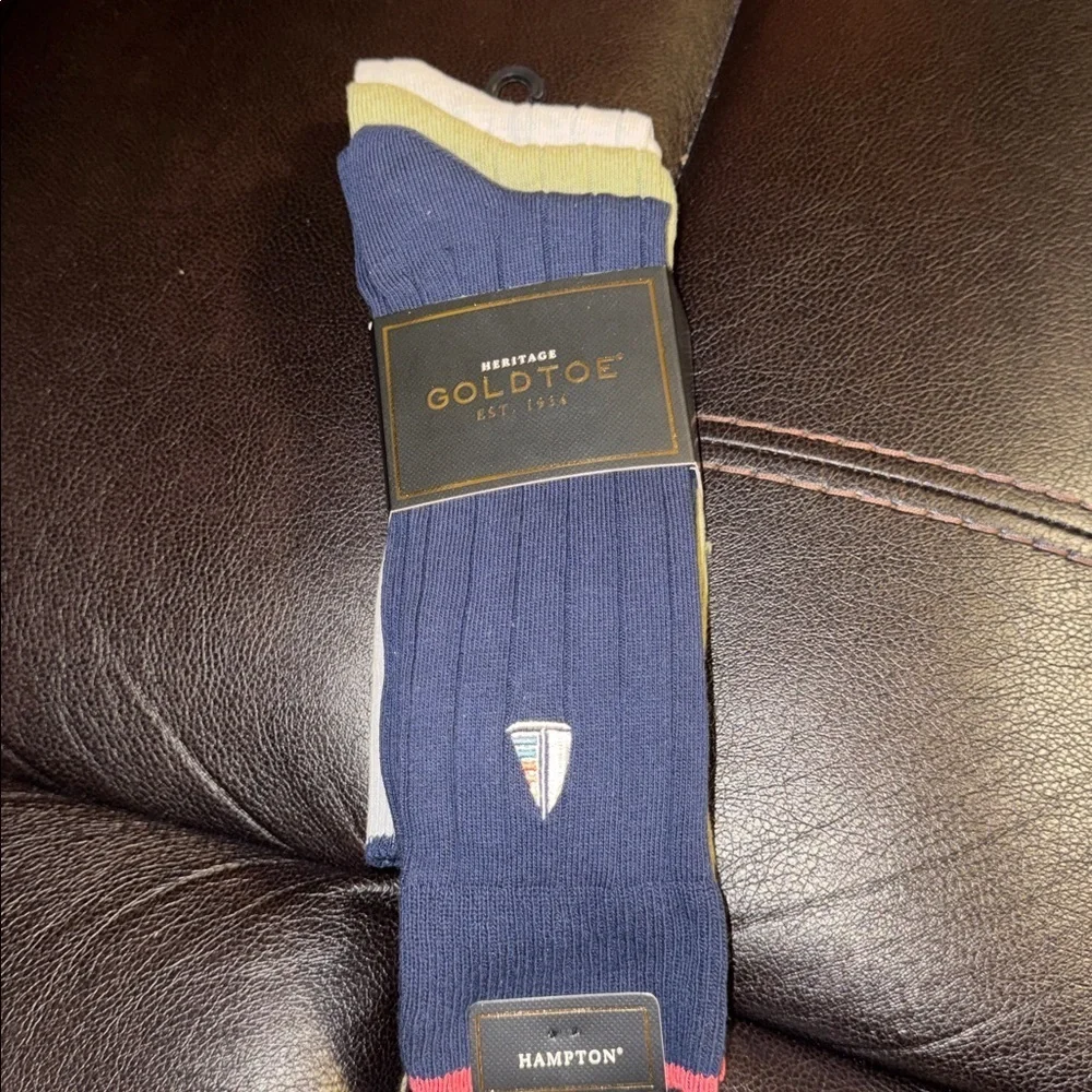 GoldToe Hampton Men's 3-Pair Crew Socks Shoe Size 6-12  Navy/Green/Gray
